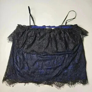 MNG by Mango Spaghetti Strap Blue/Black Lace Top Size Large